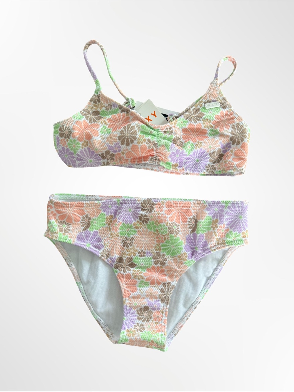 Roxy Girls All About Sol Floral Bralette Swimsuit Set NWT Size 8
